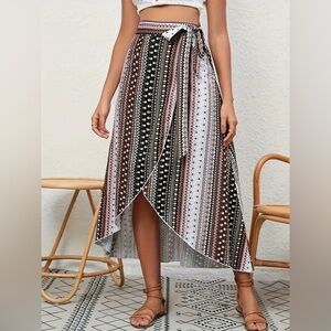 True Wrap Maxi Skirt Black Brown Floral Geometric Boho